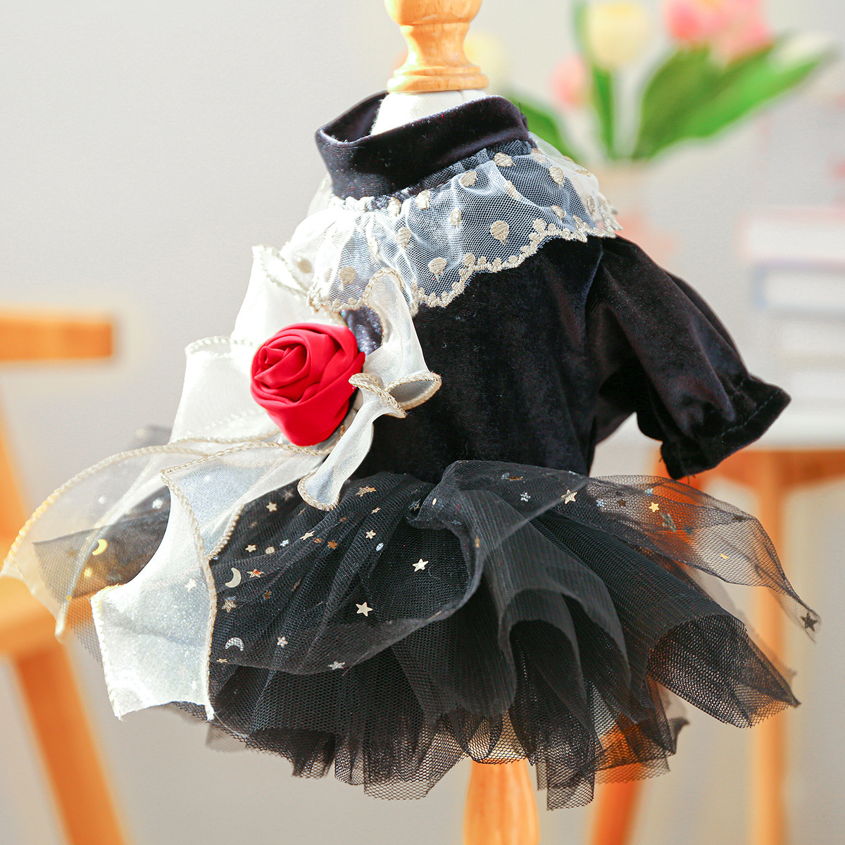 Small Dog Puppy Outfit Black Velvet Rose Dress photo 5