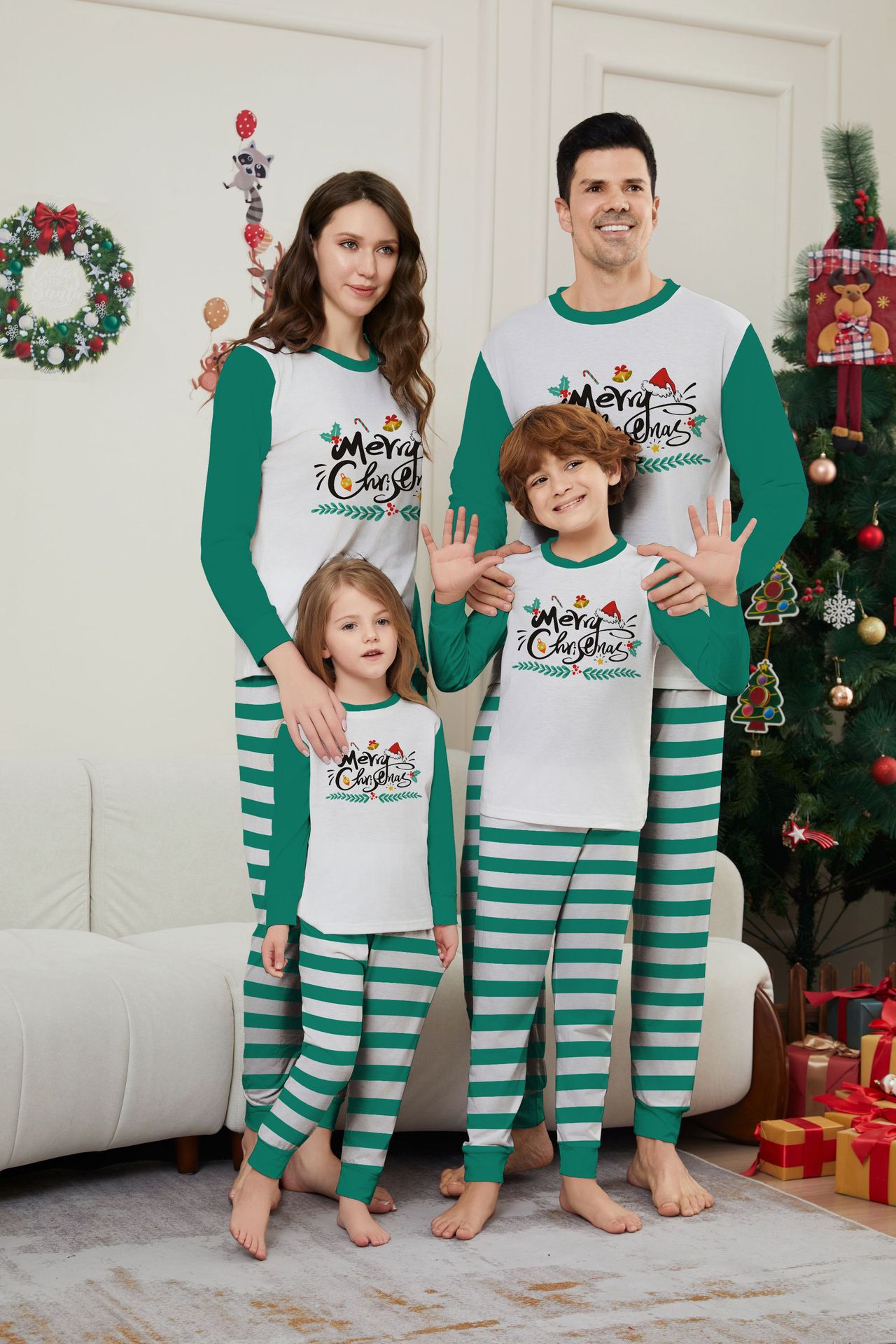 Parent-Child Christmas Suit Blue And White Striped Letters photo 2