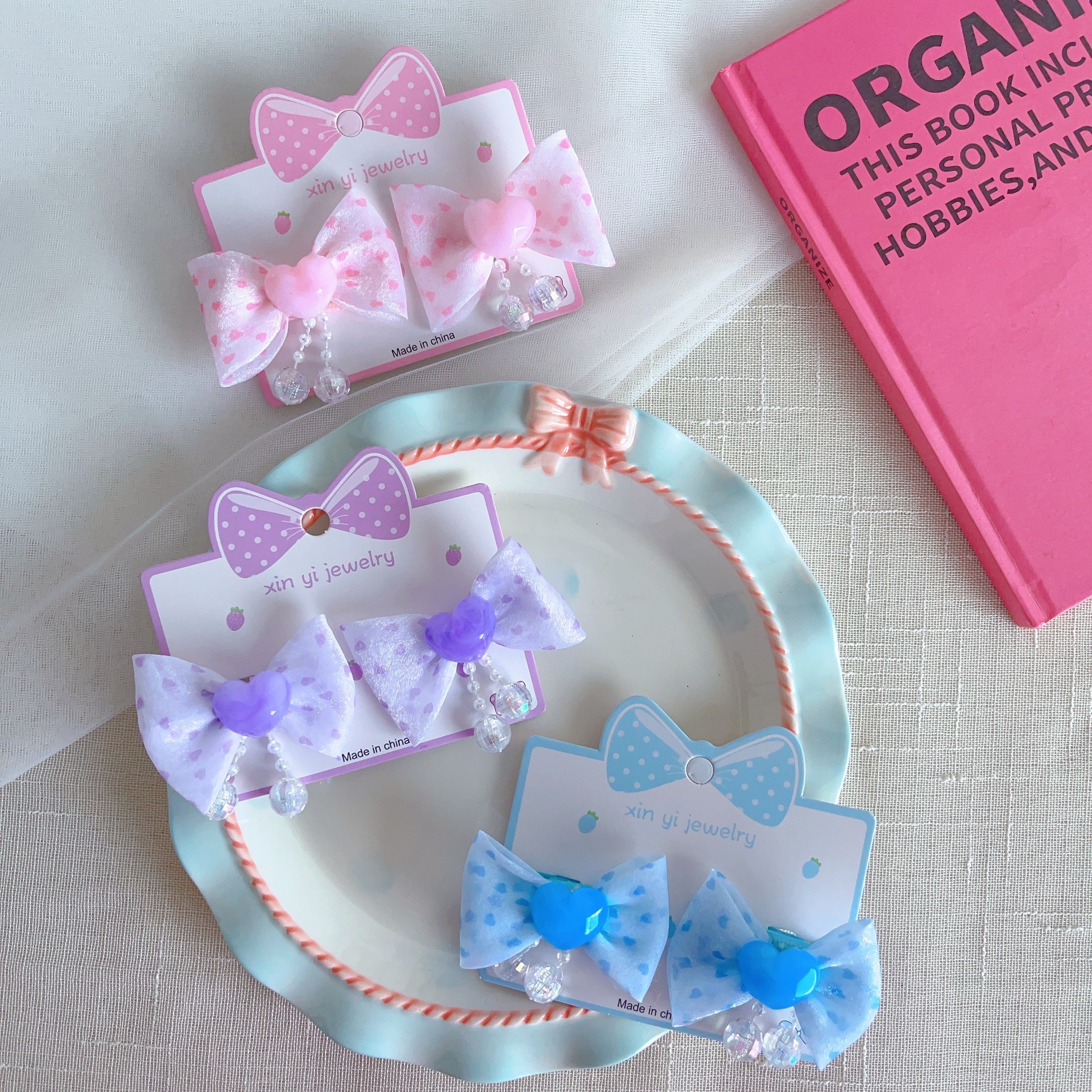 Children's Fabric Flower And Bow Hair Clip With Tassel And Beads photo 3