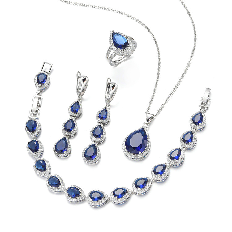Water Drop Long Necklace Earring Ring Bracelet Ornament Suit photo 4