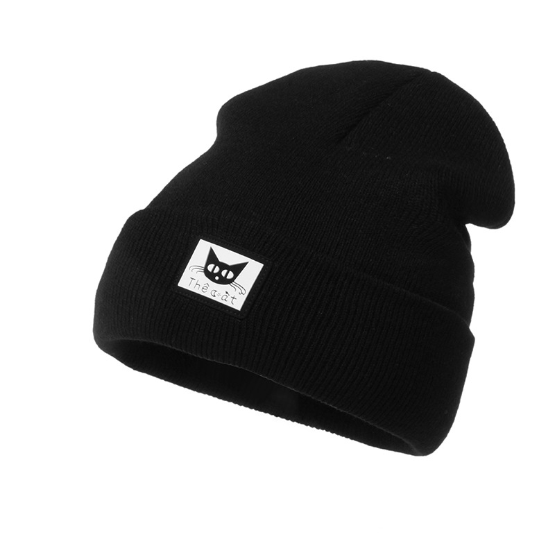 Black Cat Head Decal Skiing Warmth Autumn Winter Knitted Wool Hat photo 7