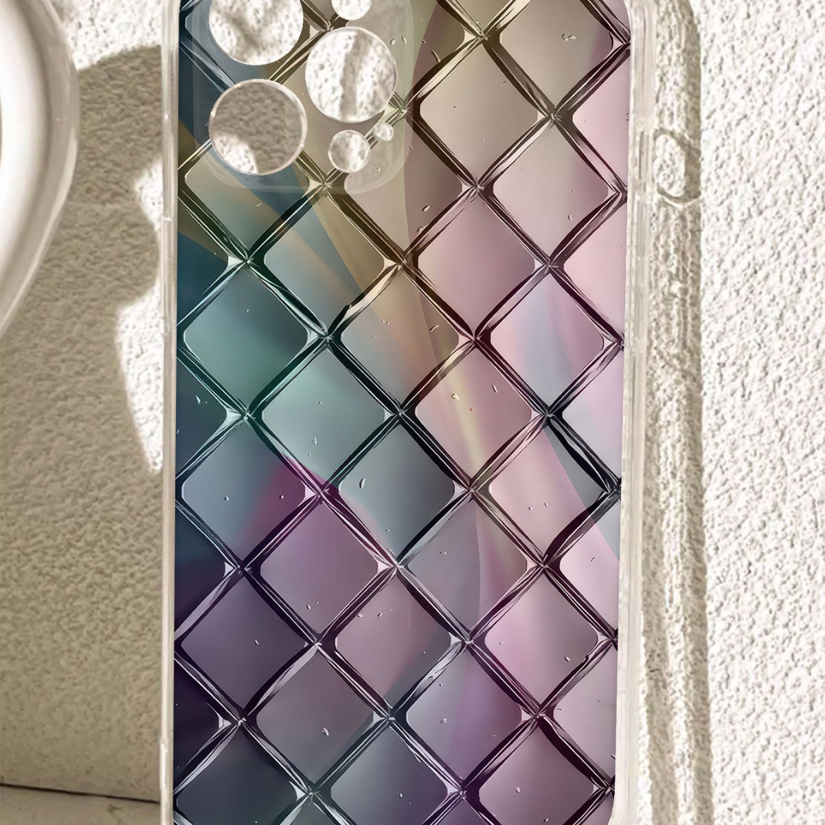 Colorful Grid Shockproof Transparent Phone Case Protection photo 5