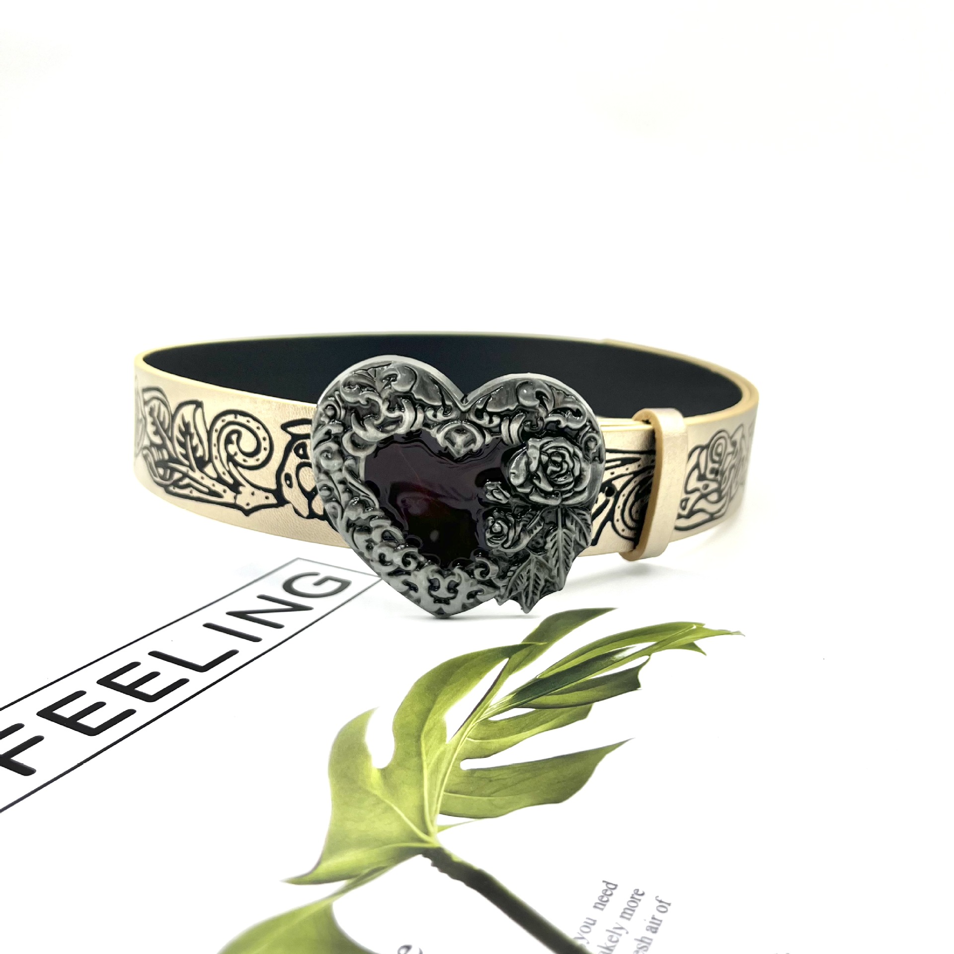 New Vintage Embossed Heart Belt For Women photo 2
