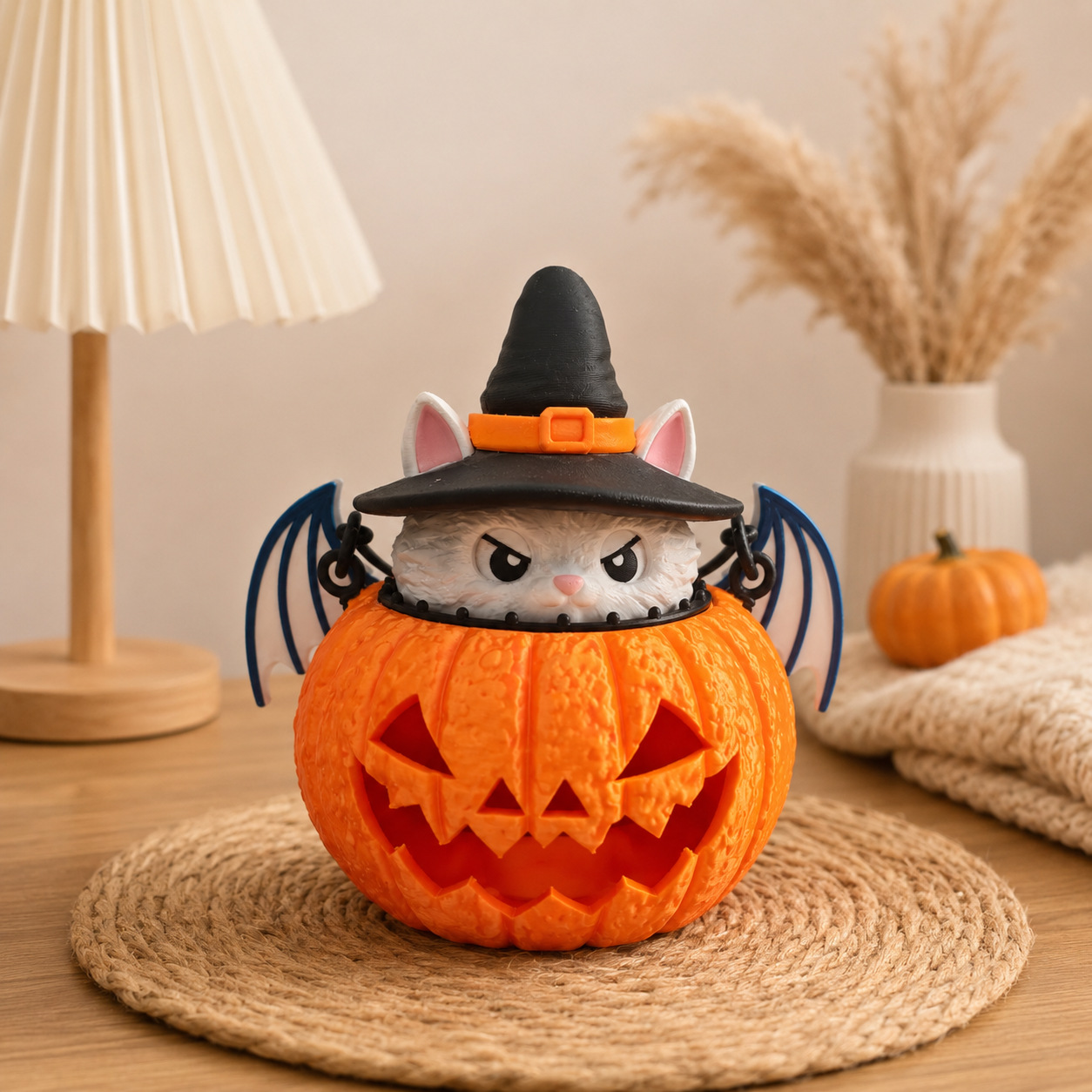 Halloween Cat Pumpkin Decorative Light - Festive Tabletop Ornament for Holiday Party Home Decoration photo 1