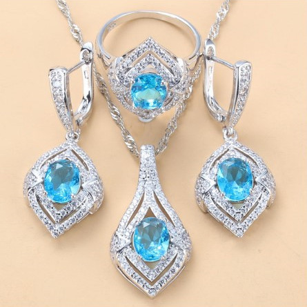 Gem-inlaid Pendant Earrings Necklace Ring Ladies Three-piece Set photo 5