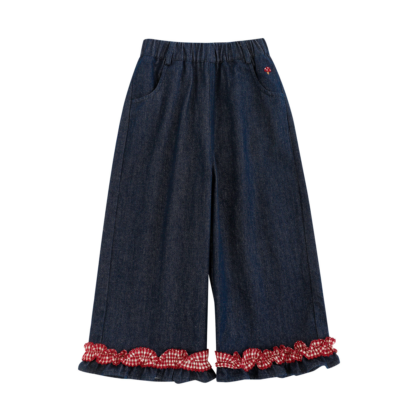 Girl's Ruffled-edged Bear And Floral Embroidered Vest With Lace Denim Jeans photo 5