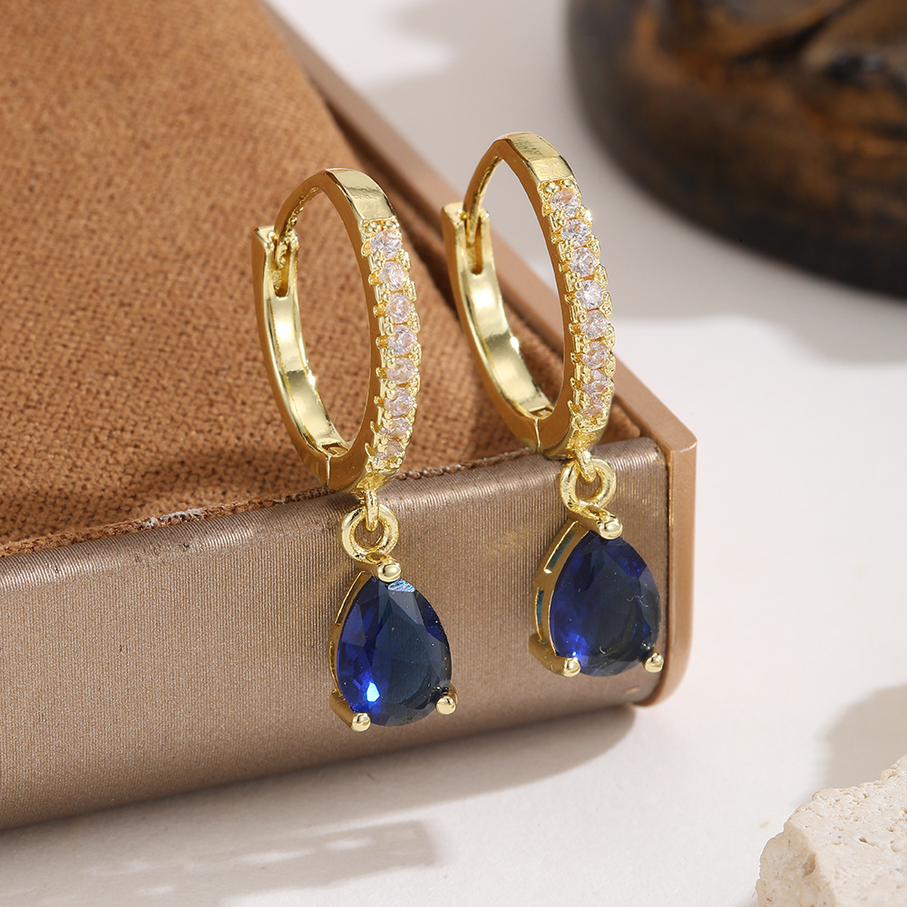 Sapphire Teardrop Womens Gold-plated Vintage Chic Diamond-studded Earrings photo 1