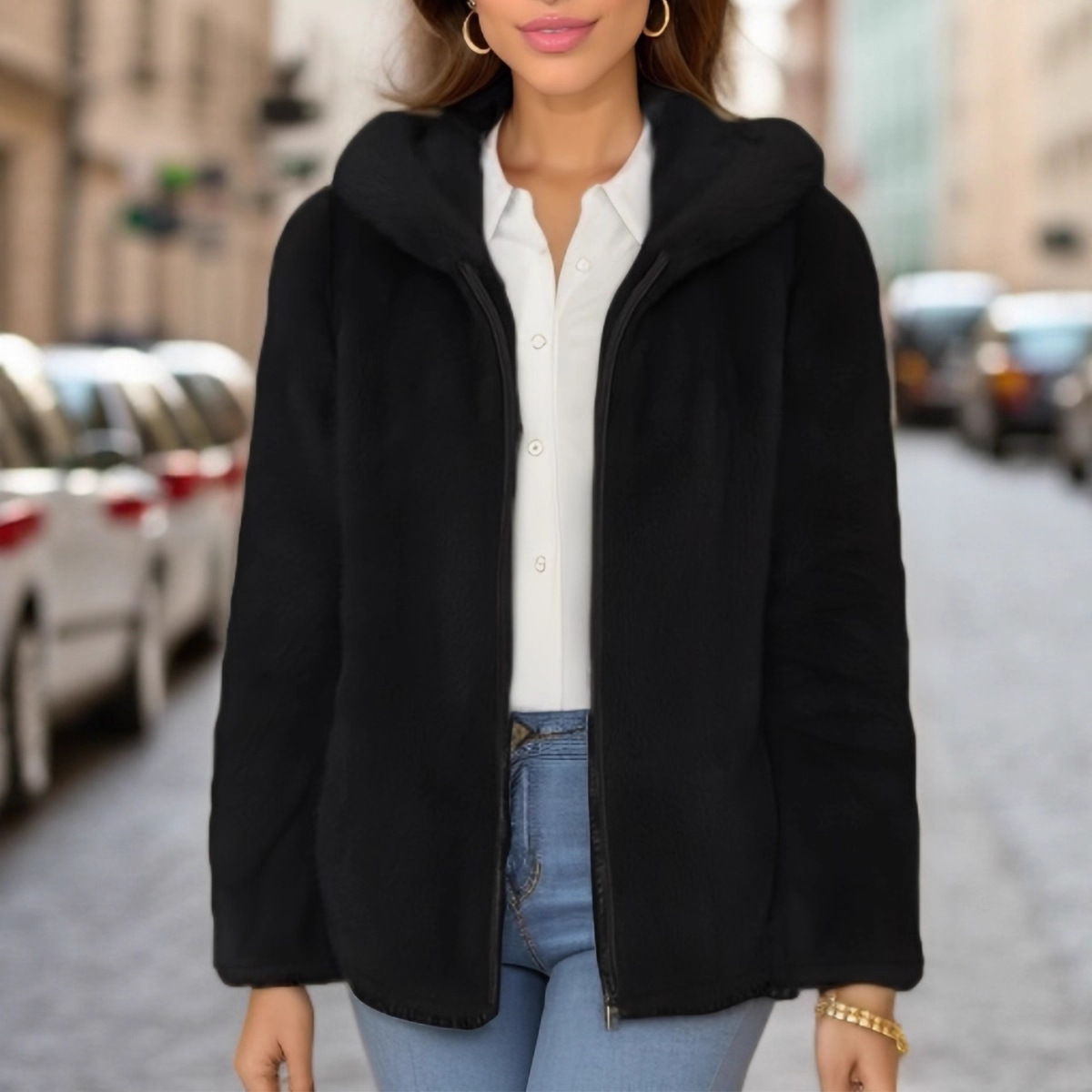 Fleece-lined Double-sided Coral Fleece Hooded Warm Jacket photo 7