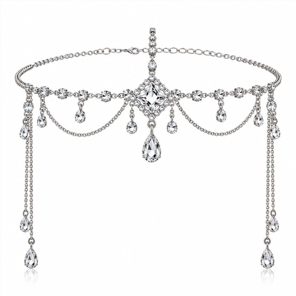 Full-crystal Teardrop Tassel Hair Chain European And American Fashion photo 3