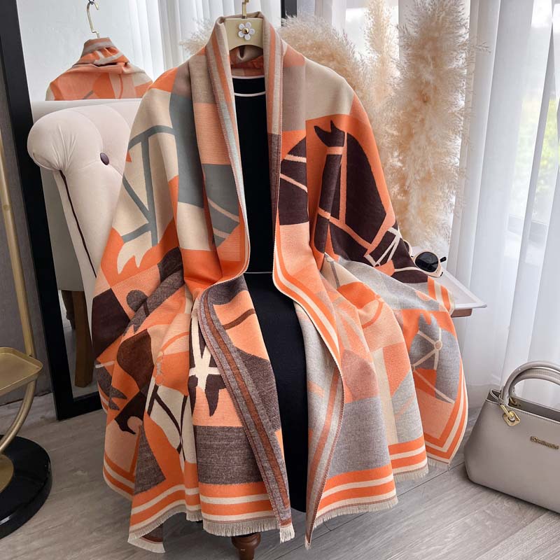 Women's Autumn Winter Color-Block Double-Faced Jacquard Scarf photo 2
