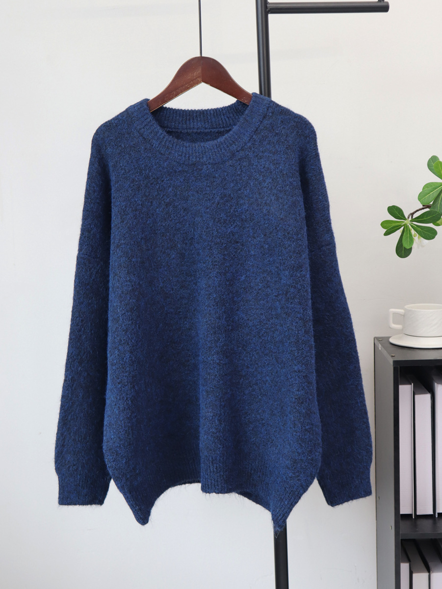 Solid-color Crew-neck Korean-style Loose-fit Cozy Knit Sweater photo 6