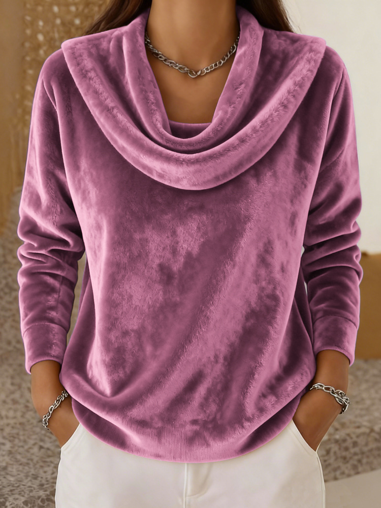 Casual Relaxed-fit Fashionable Solid-color Plush Long-sleeve Knit Top photo 6