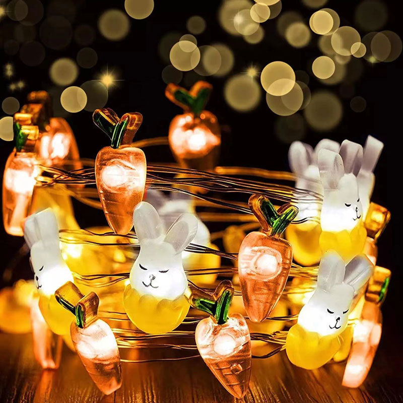 Rabbit Carrot Chick And Easter Egg Battery-Powered Copper Wire Lights For Easter Decorations photo 3