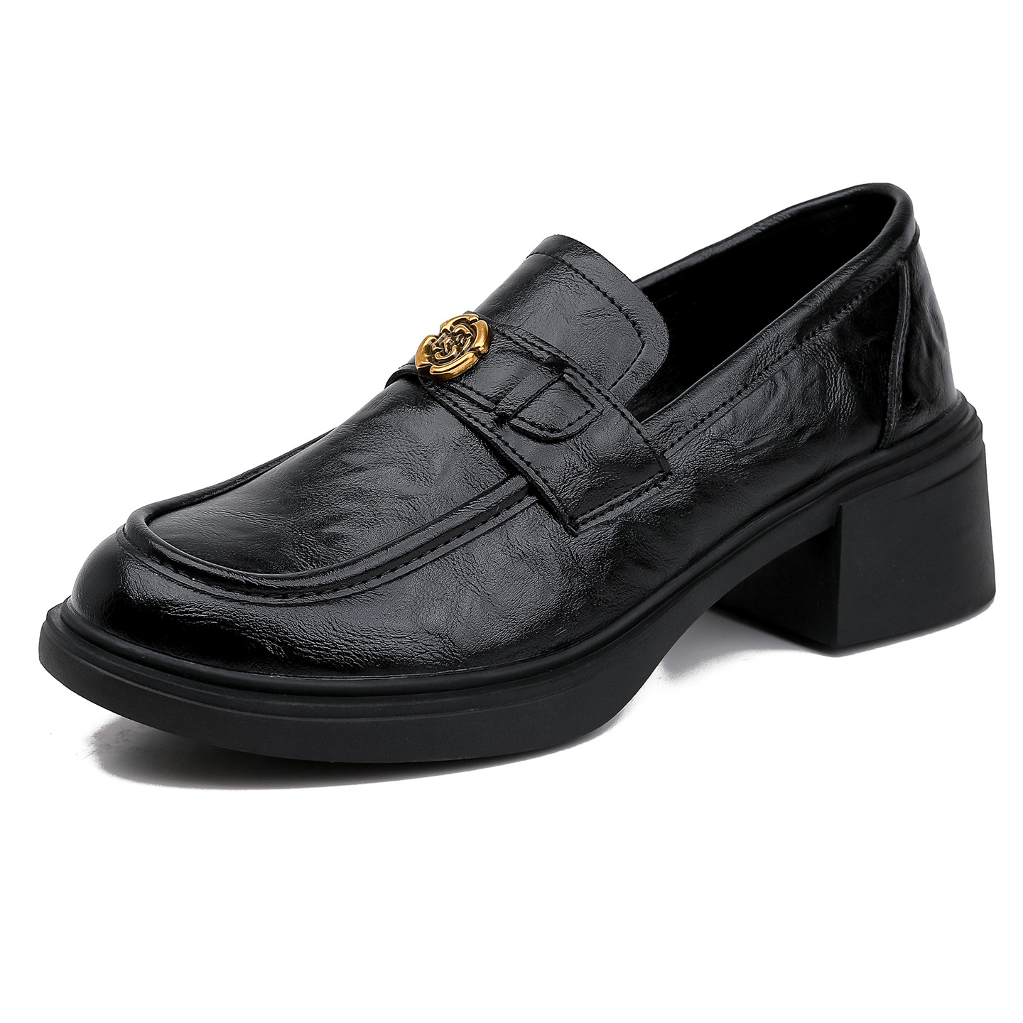Chunky-heel Slip-on Leather Shoes With Thick Soles photo 2
