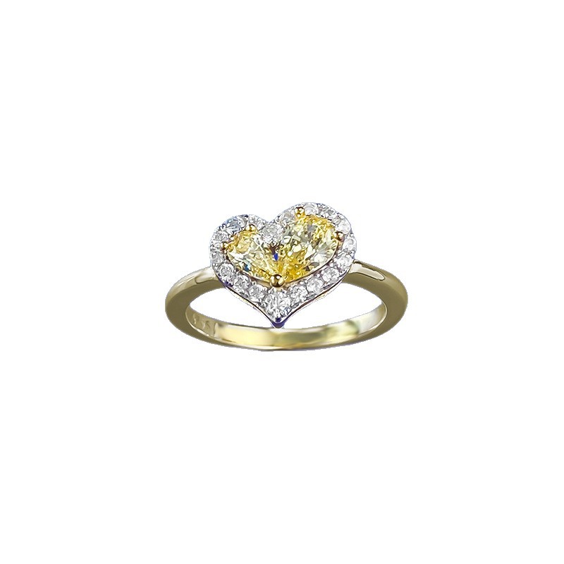 S925 Silver Pear-shaped Yellow Diamond Heart-shaped Ring For Women photo 2