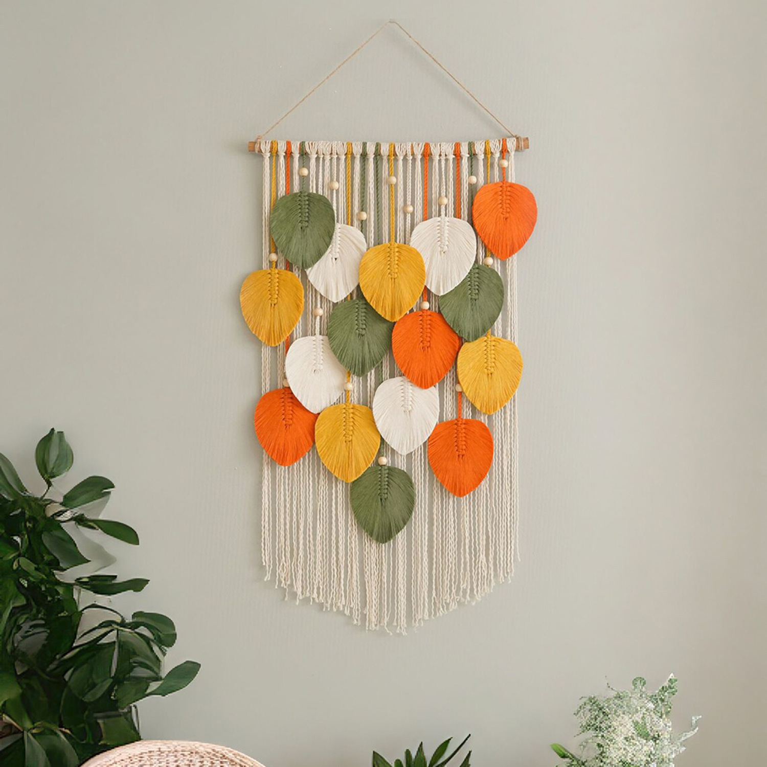 Handwoven Leaf Wall Hanging Tapestry - Bohemian Style Home Decor Woven Wall Art photo 1
