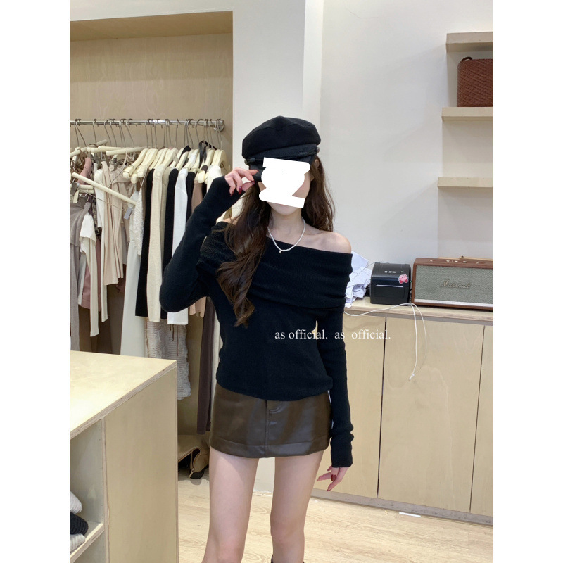 Off-the-shoulder Womens Knitted Bottoming Sweater photo 8