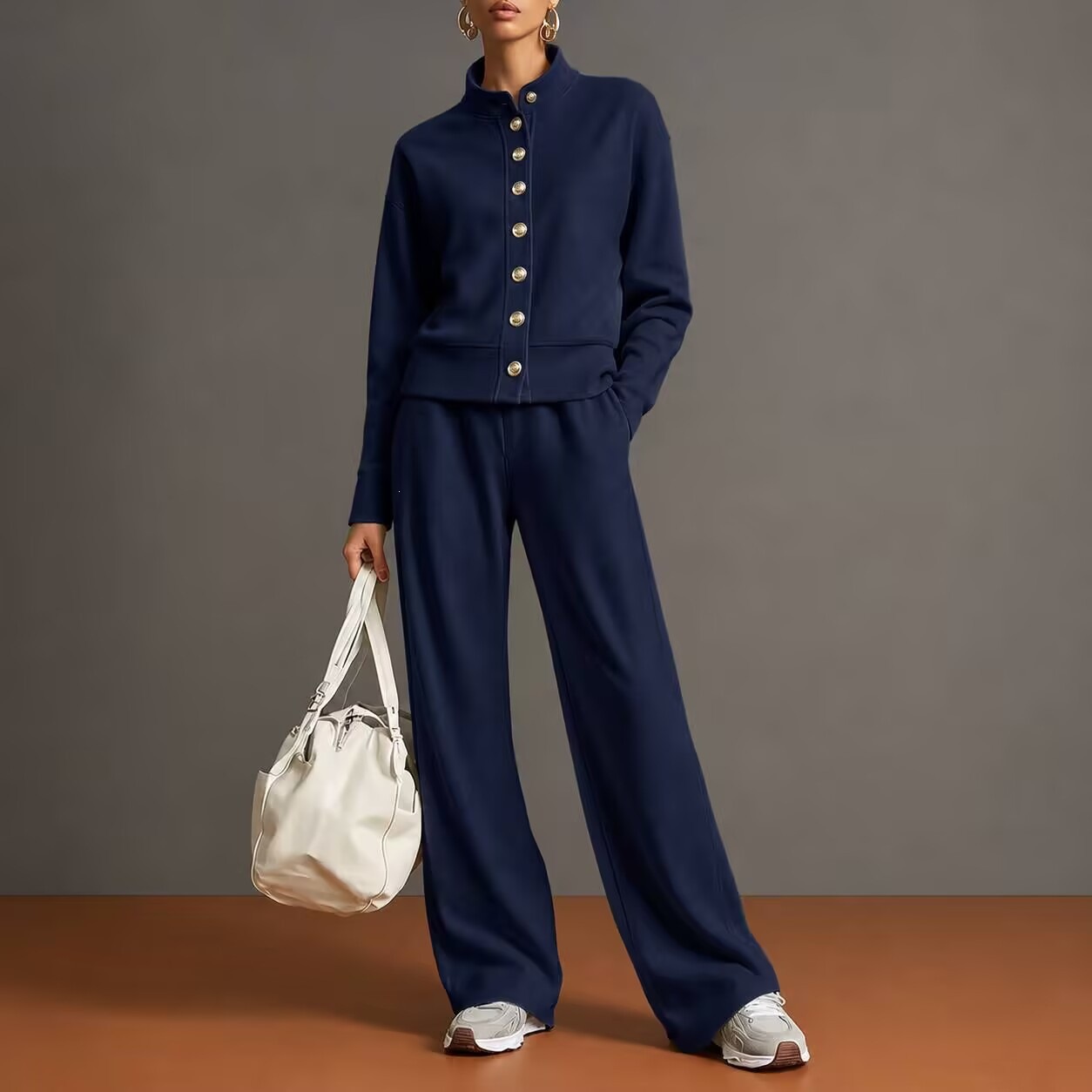 Stand-collar Cardigan And Wide-leg Pants Set photo 6