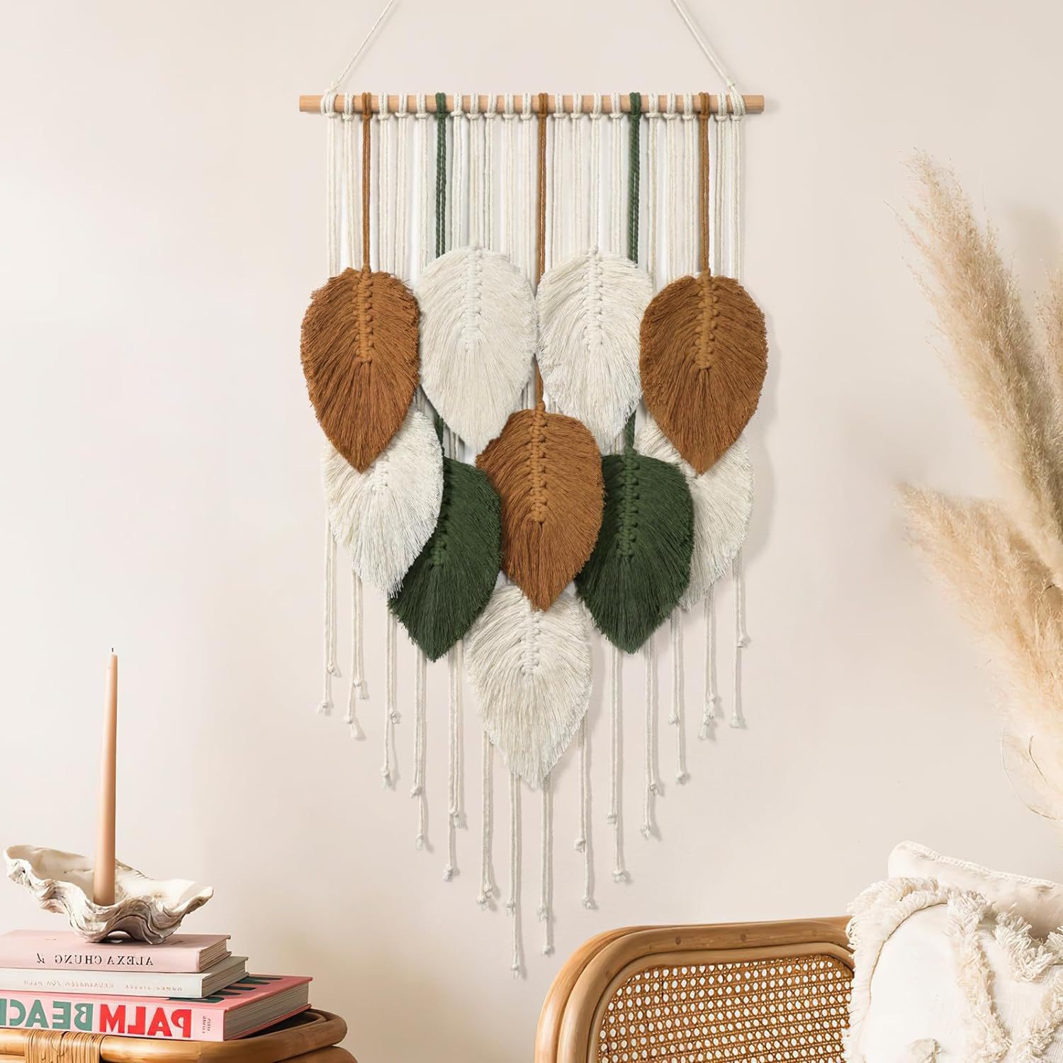 Handwoven Colorful Leaf Tassel Wall Hanging Tapestry - Boho Macrame Decor for Living Room Bedroom Entryway Background Wall photo 4