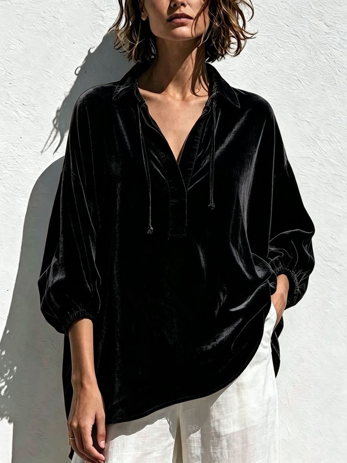 Women's Velvet Lapel Casual Polo Shirt photo 2