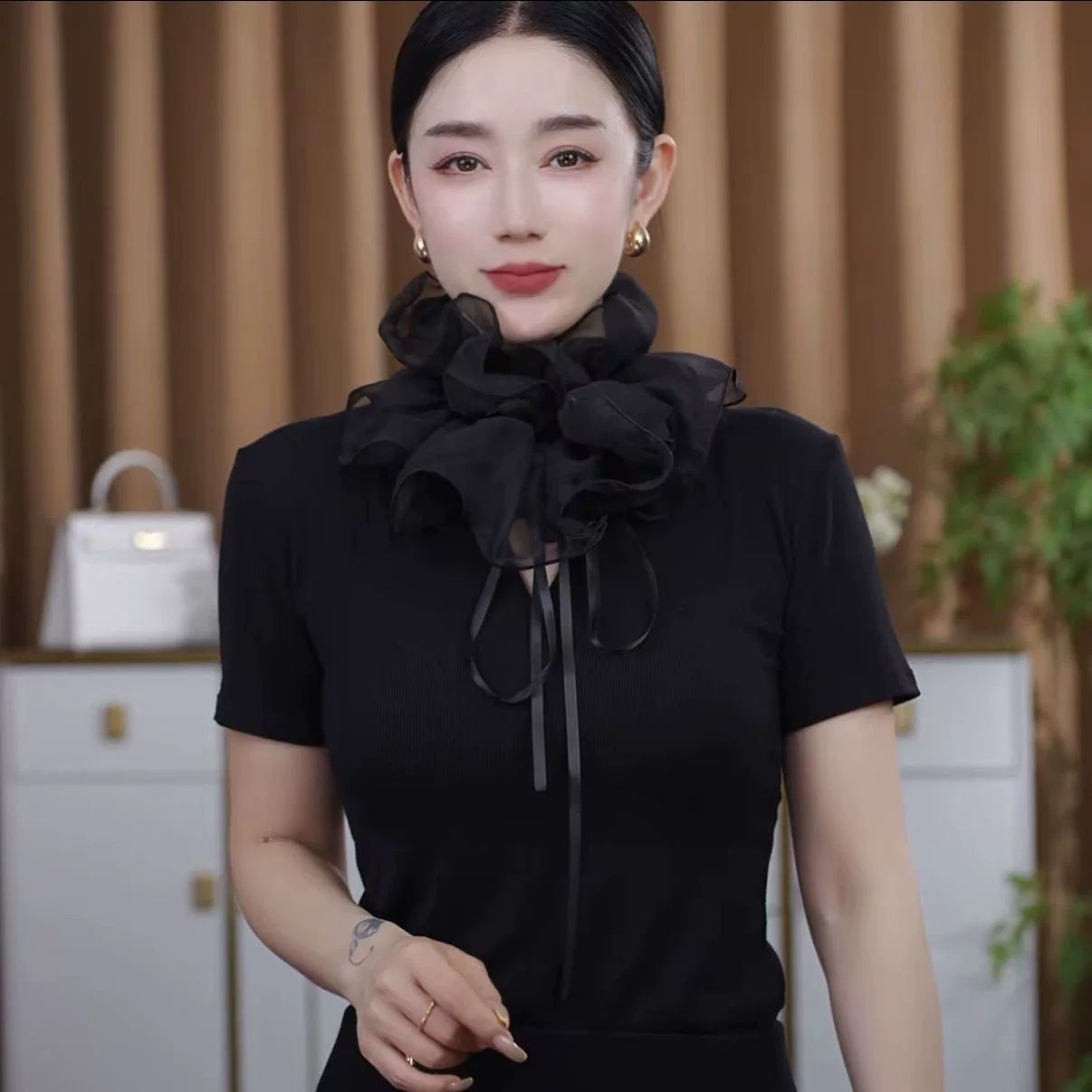 Same As The Internet Celebritys Faux Collar Mesh Bow Tie Versatile For Dance And Everyday Wear Silk Scarf photo 4