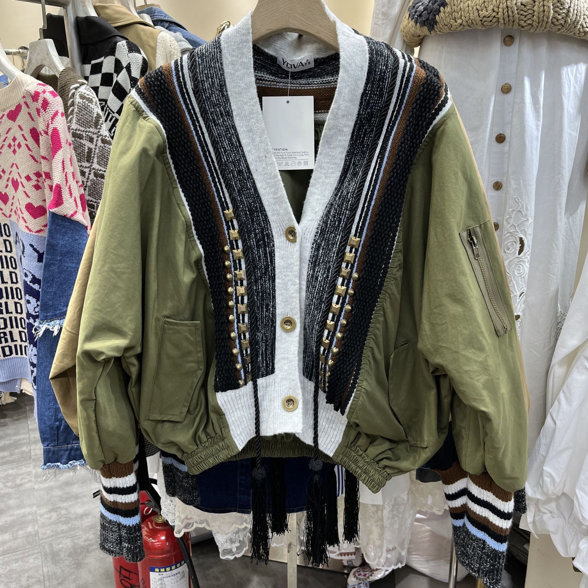 Arrival Fashionable Womens Jacket With Rivet Detailing Color-block Patchwork And Tassel Accents photo 1