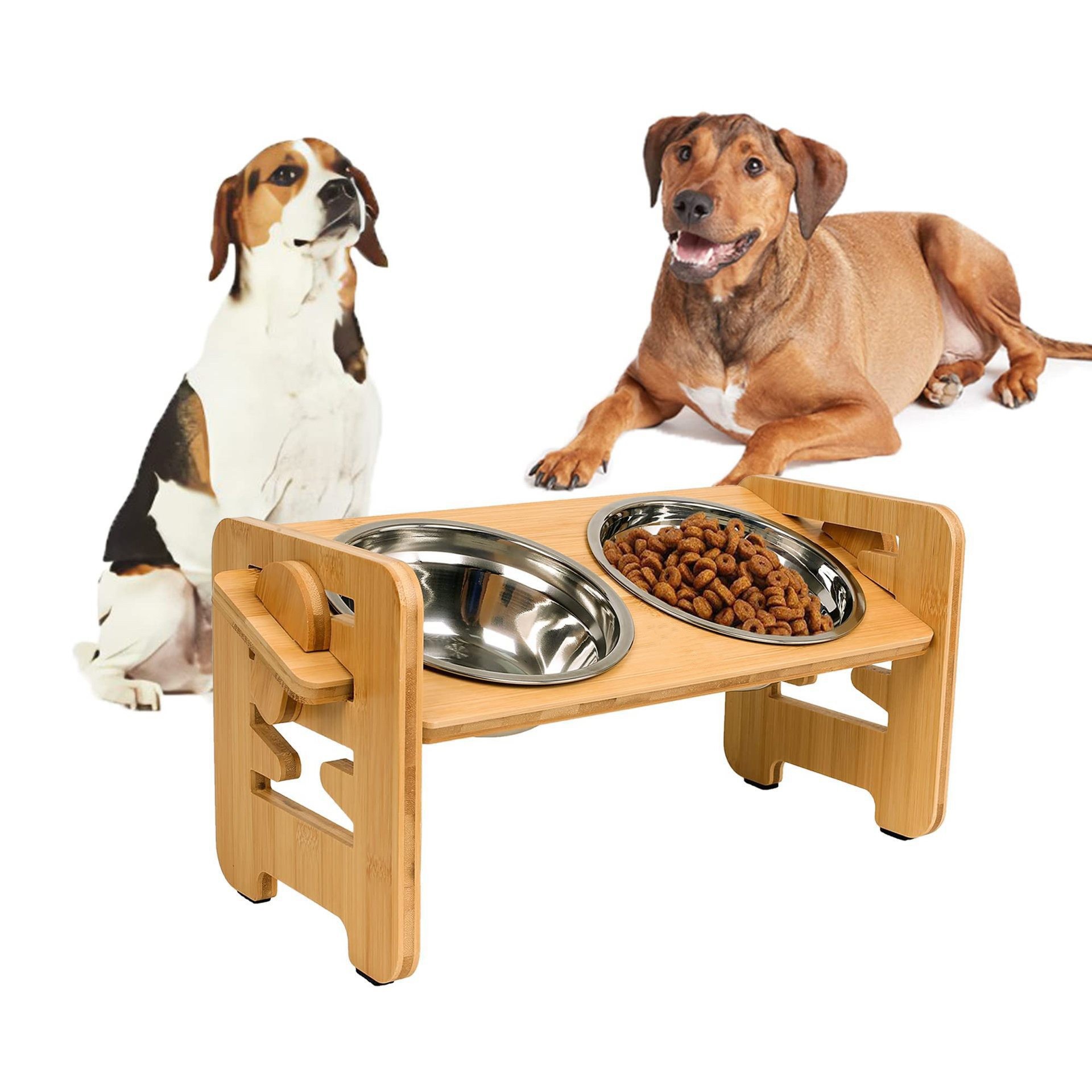 Bamboo And Wood Cat And Dog Bowl Rack, Pet Double-bowl Food And Water Bowls, For Small To Medium-sized Pets photo 3