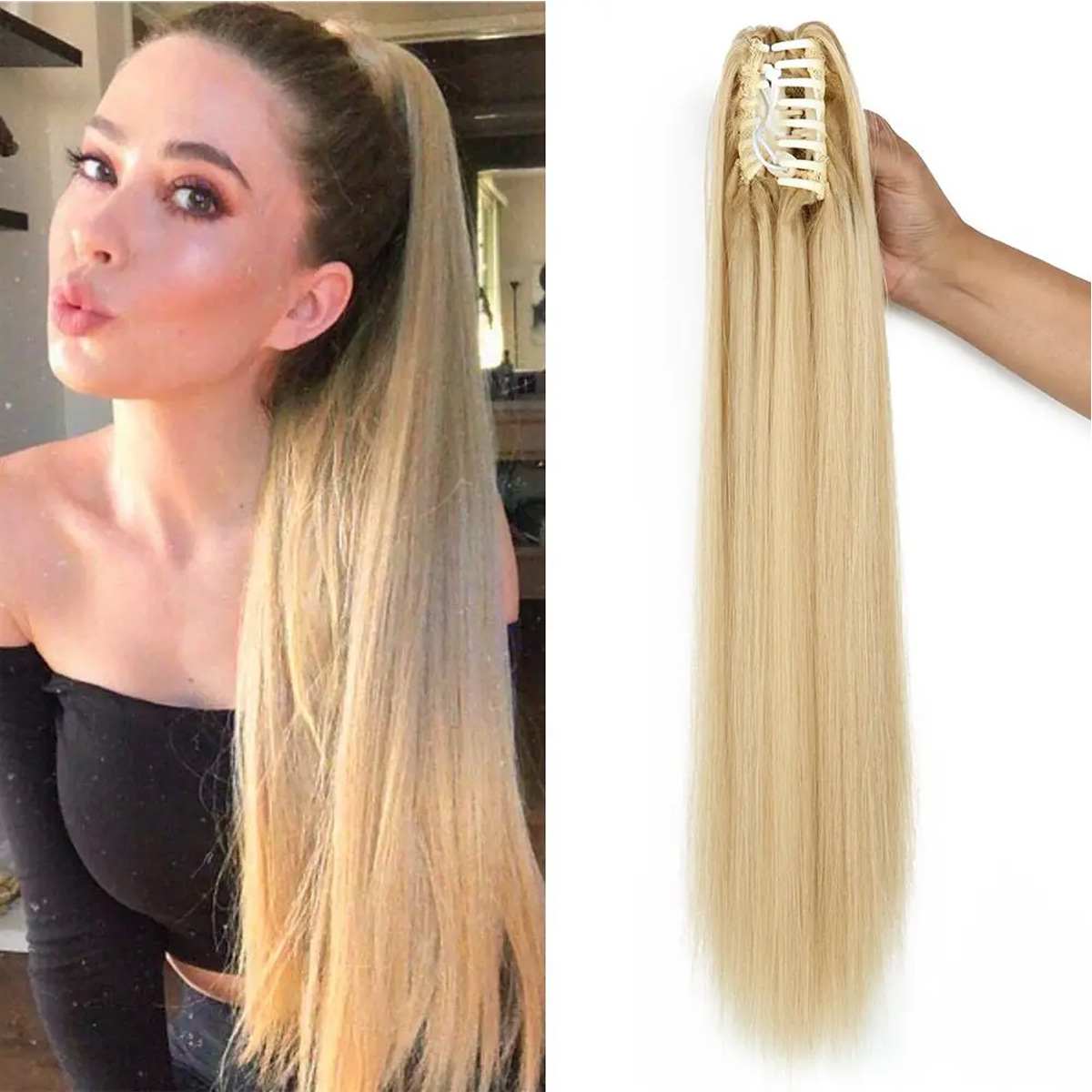 Womens Long Straight Ponytail Wig With Clip-In Medium-Length Straight Ponytail photo 1