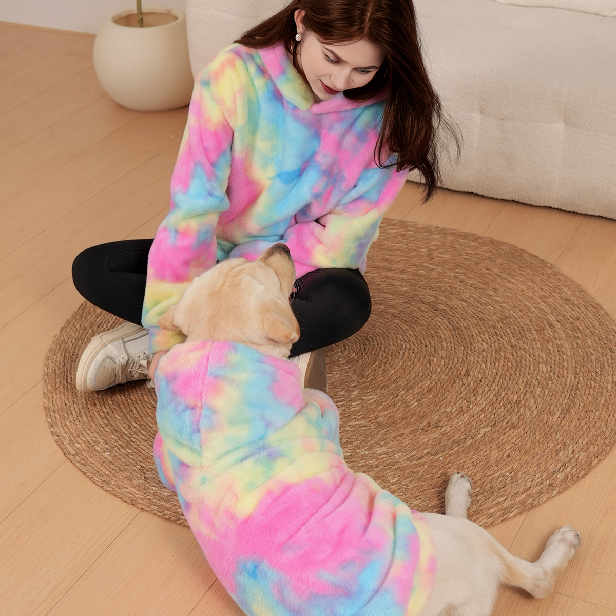 Pet Hoodie Tie Dye Rabbit Fur Rainbow-colored Dog Hoodie photo 2