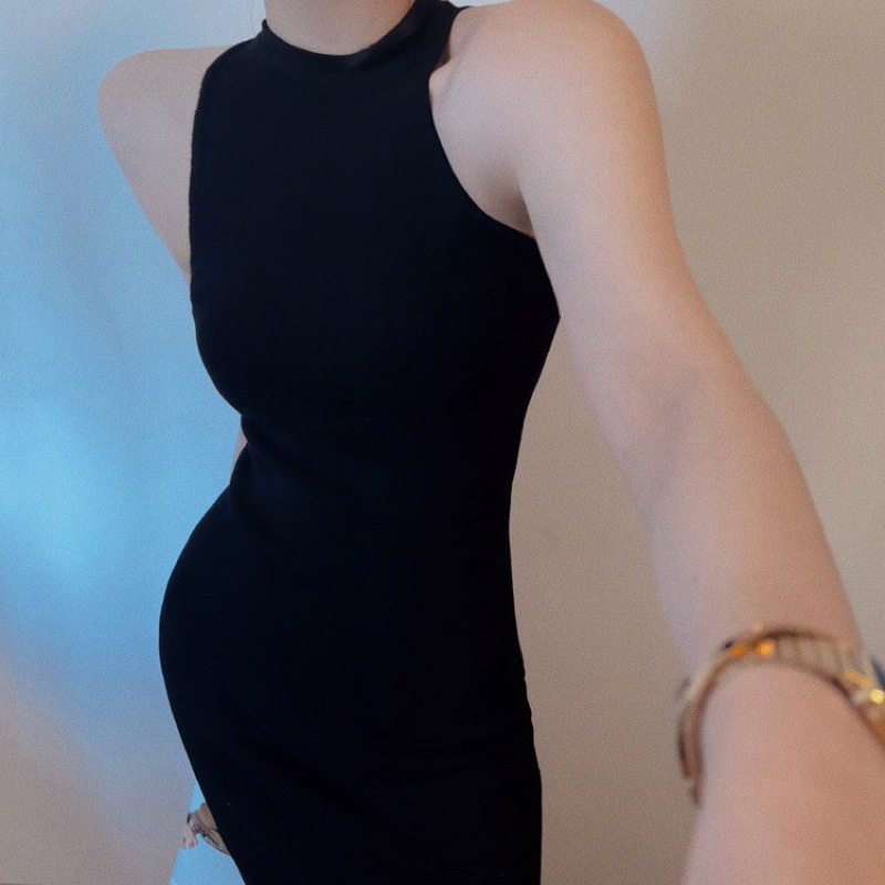 Retro Halter-neck Knitted Camisole Dress For Women photo 7