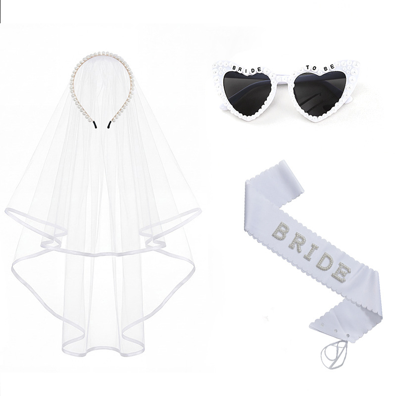 Veil, Bridal Pearl Hairband One-Piece Sunglasses Wedding Shoulder Strap photo 3