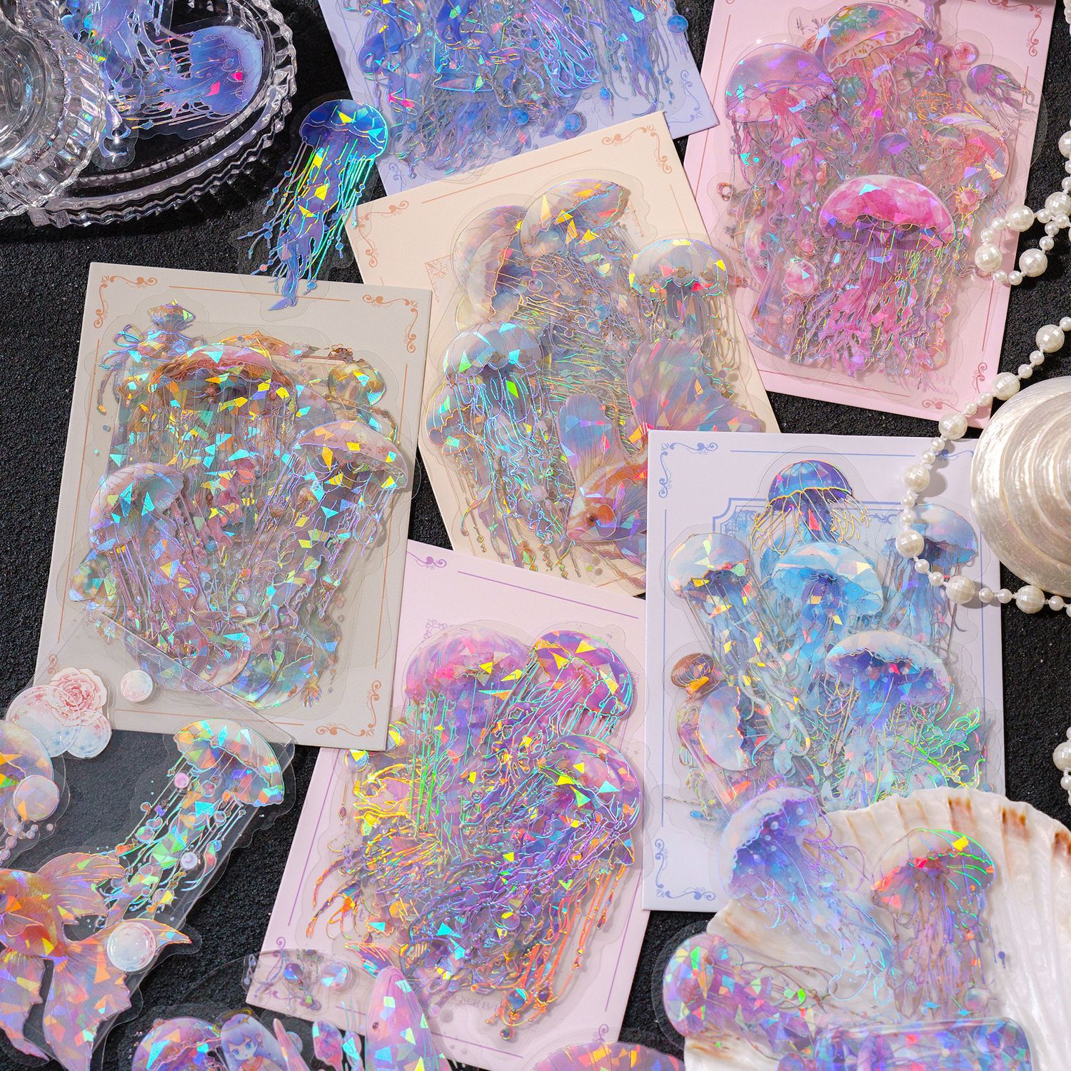 Laser Watercolor Shell Ocean Jellyfish Series PET Stickers photo 1