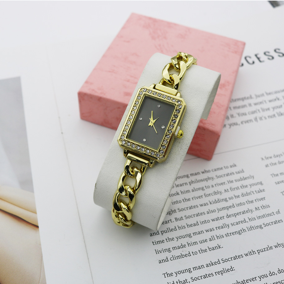 Rectangular Rhinestone Bracelet Watch Alloy Steel Band photo 3