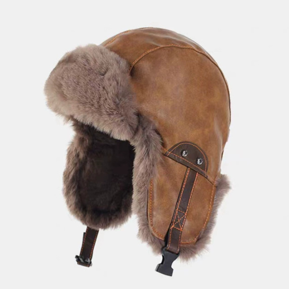 Motorcycle-style PU Leather Winter Thickened Cold-proof Earflap Retro Lei Feng Cap For Men photo 2