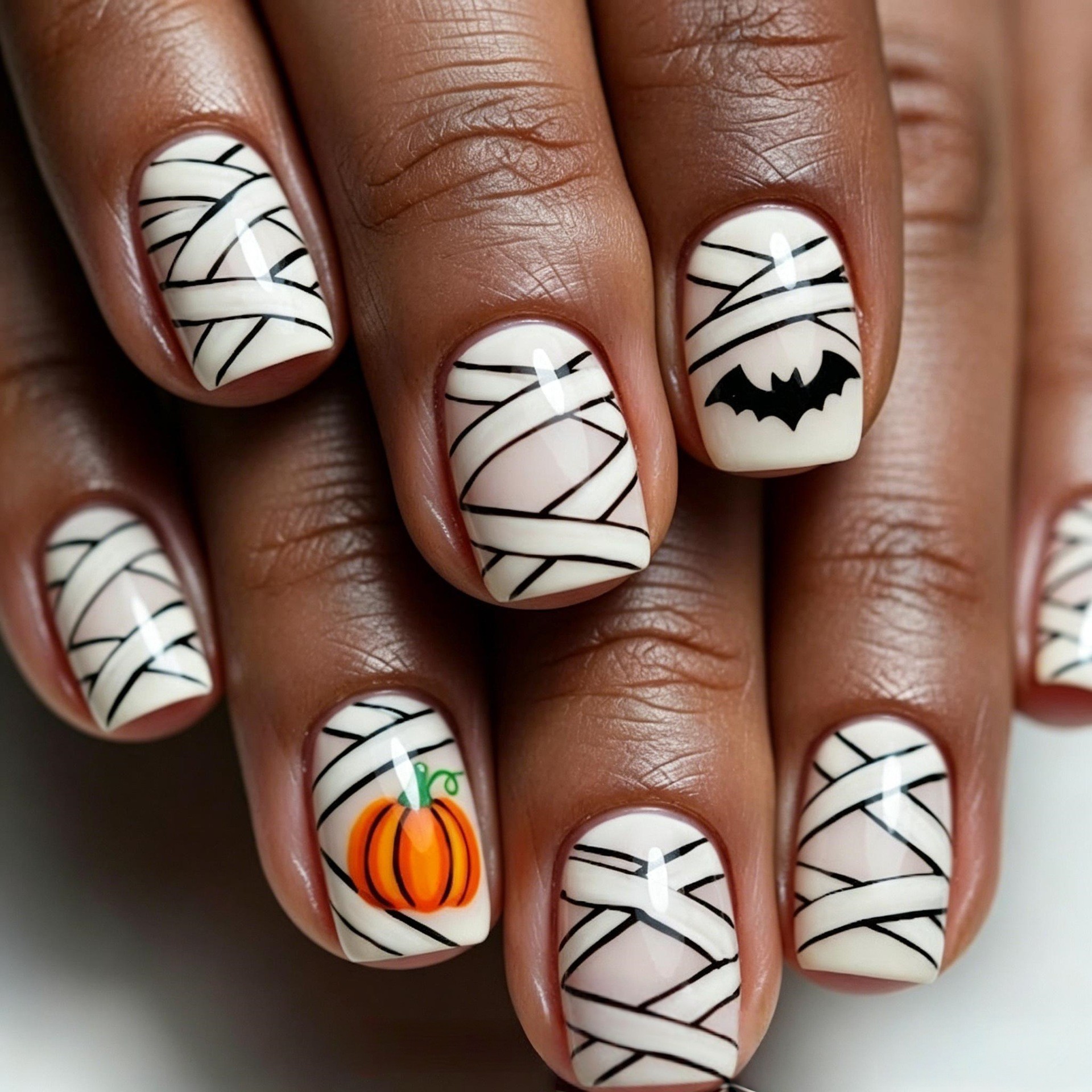 Mummy Bandage Pumpkin Bat Halloween Wearable Nails photo 1