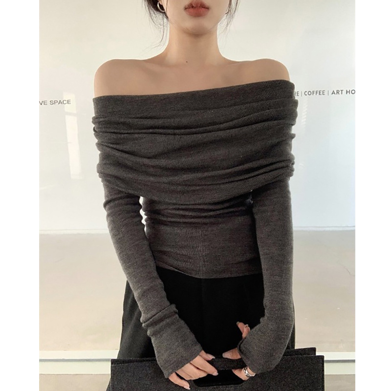 Off-the-shoulder Womens Knitted Bottoming Sweater photo 7