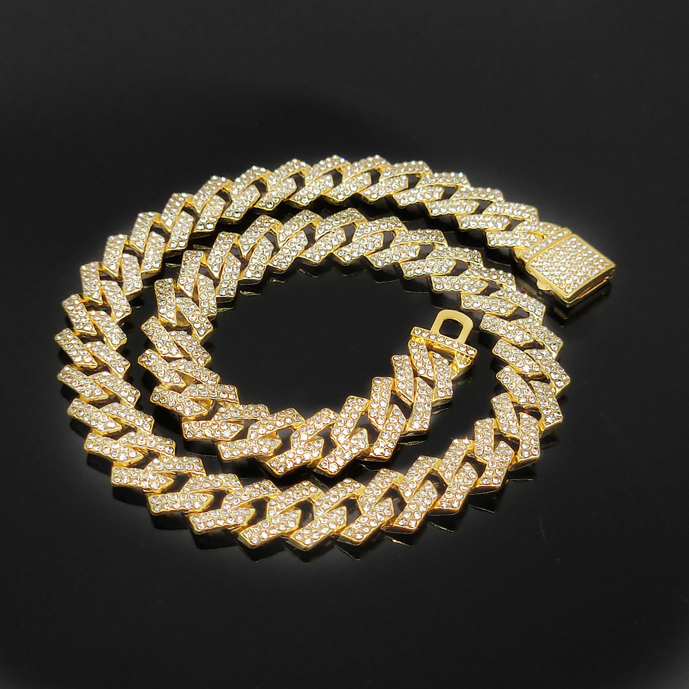 Flip-top, Fully Diamond-encrusted Two-tone Color-blocked Rhombus Necklace photo 8