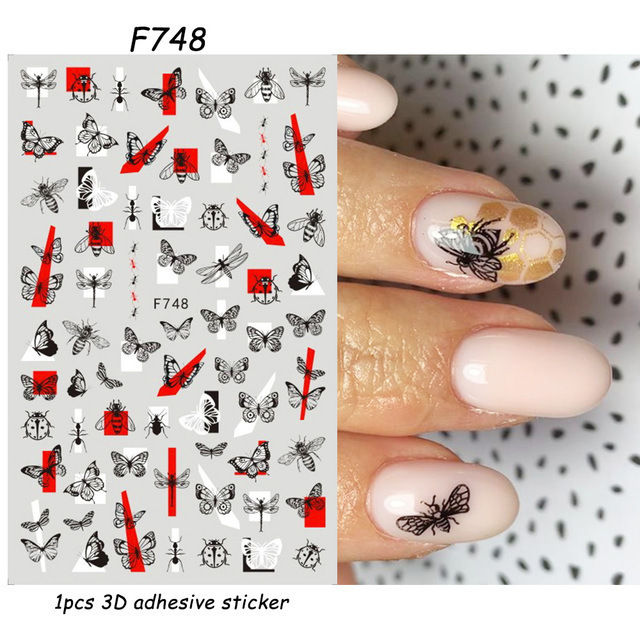Nail Art Adhesive Stickers Instagram-style Black And White Butterfly Punk Vibe photo 8