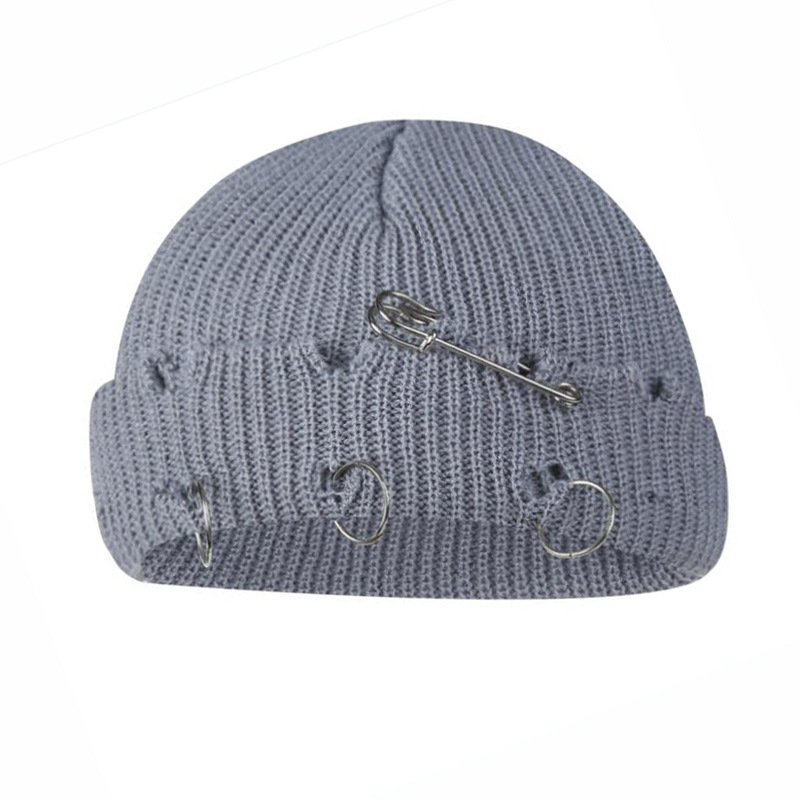 Iron Ring Pin Ripped Knit Beanie photo 6
