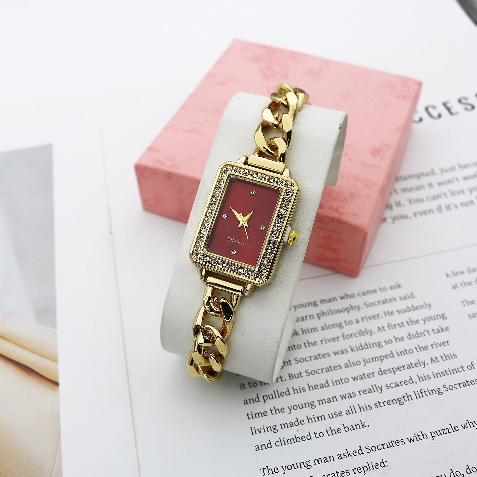 Rectangular Rhinestone Bracelet Watch Alloy Steel Band photo 2
