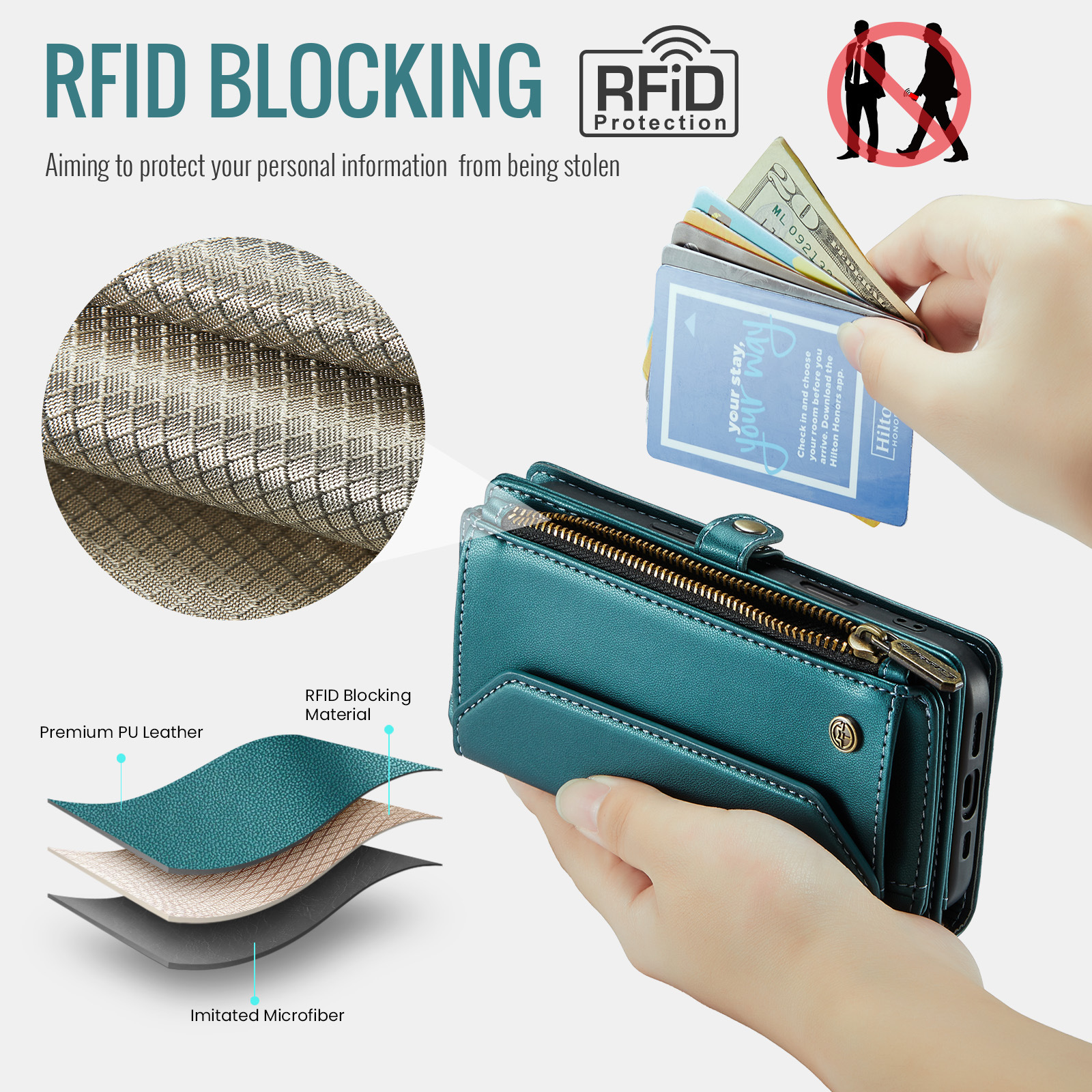 Multifunctional Solid-color Zippered Wallet Phone Case photo 4