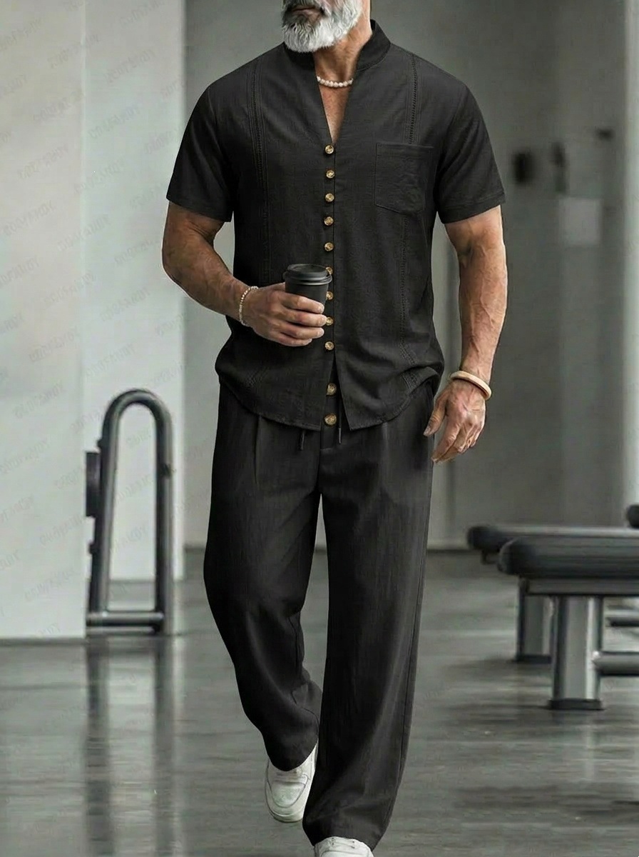 Mens Lapel Short-Sleeve Shirt And Pants Suit photo 4