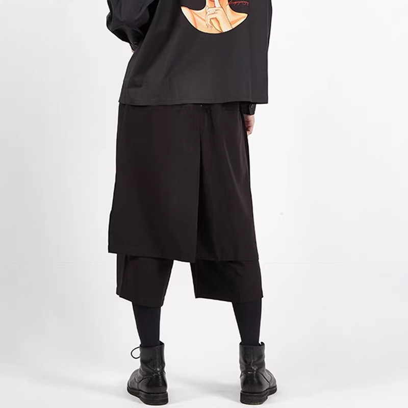 SpringSummer Mens Wide-leg Pants Faux Two-piece Design Culottes photo 1