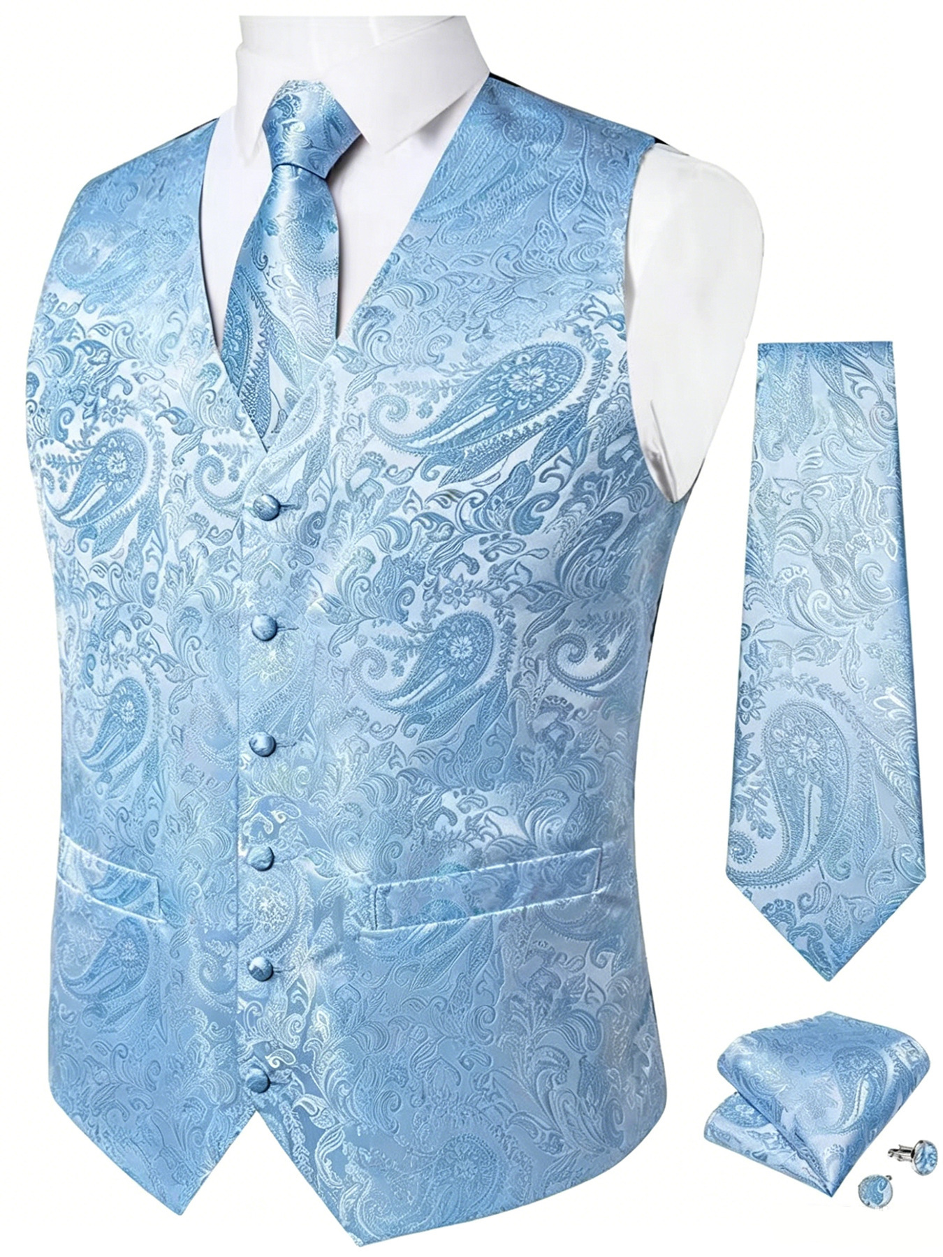 Men's Vest Set With Tie, Pocket Square, And Cufflinks Included photo 6