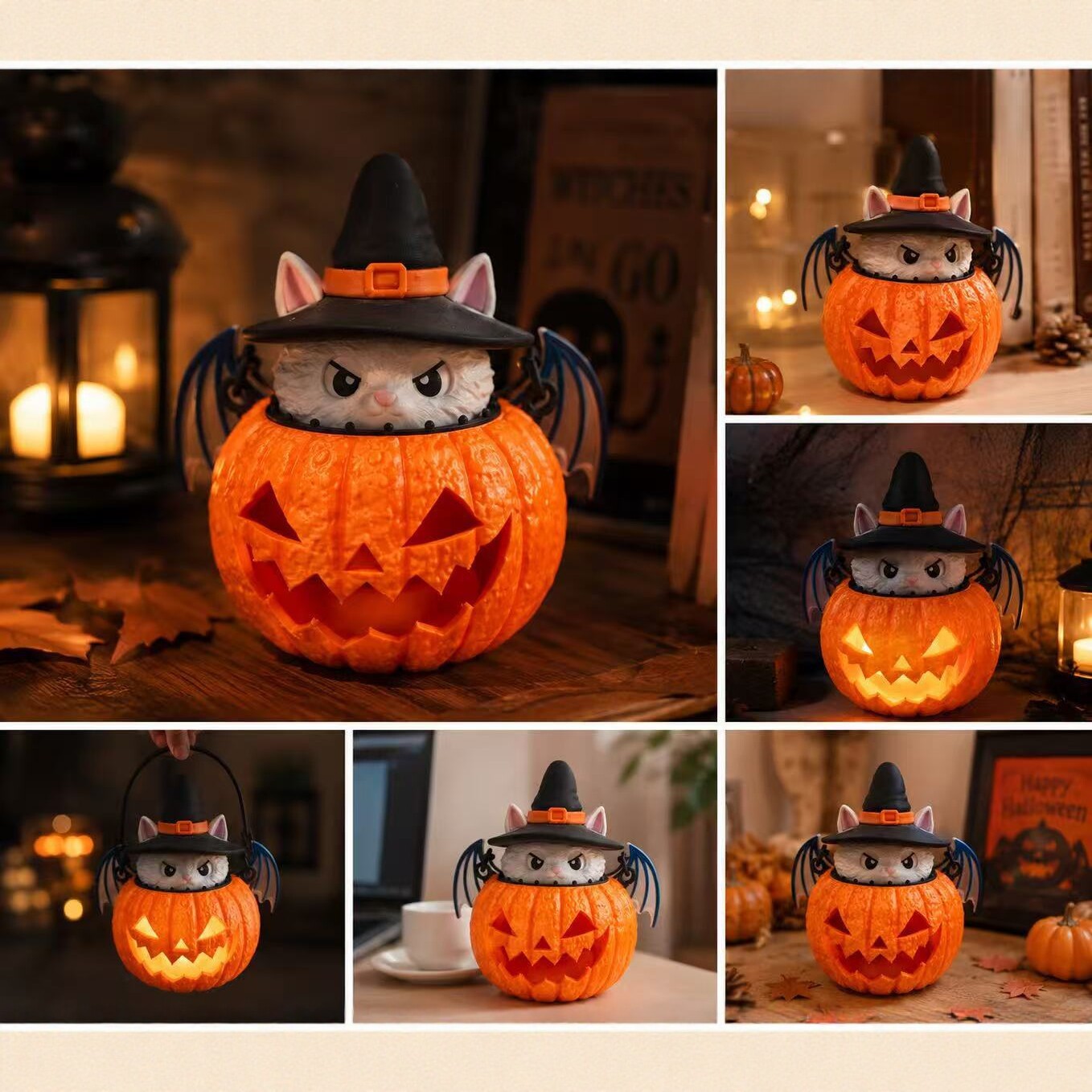 Halloween Cat Pumpkin Decorative Light - Festive Tabletop Ornament for Holiday Party Home Decoration photo 2
