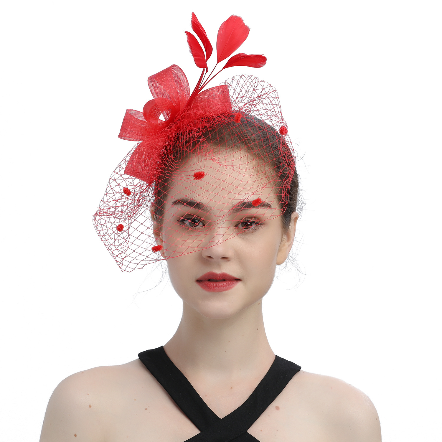 Bride Veil Hair Bow Top Hat Headdress Flower Cover Face Mesh Head photo 2