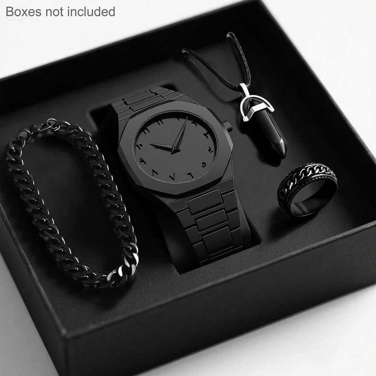 Mens Quartz Watch Necklace Bracelet Set photo 4