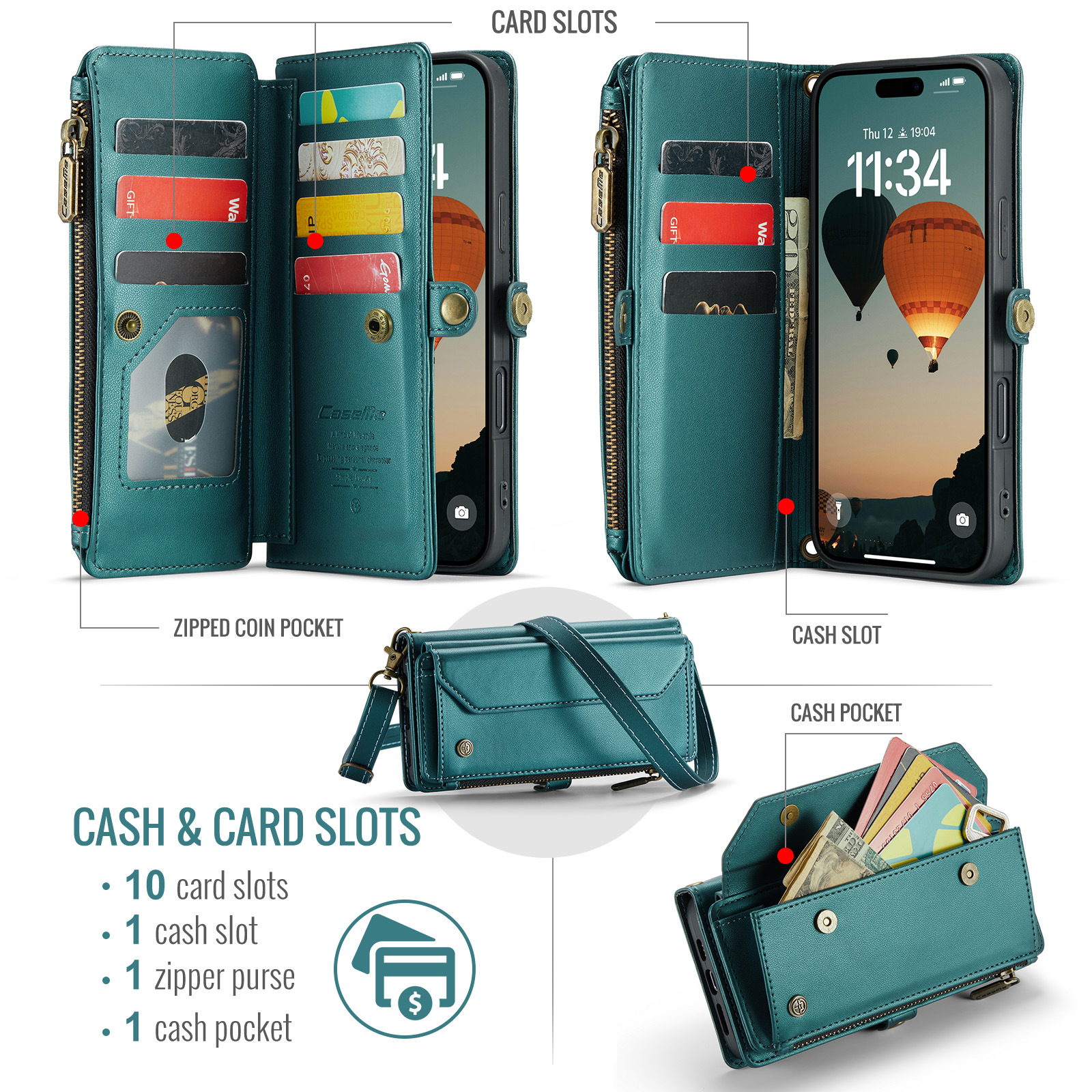 Multifunctional Solid-color Zippered Wallet Phone Case photo 8