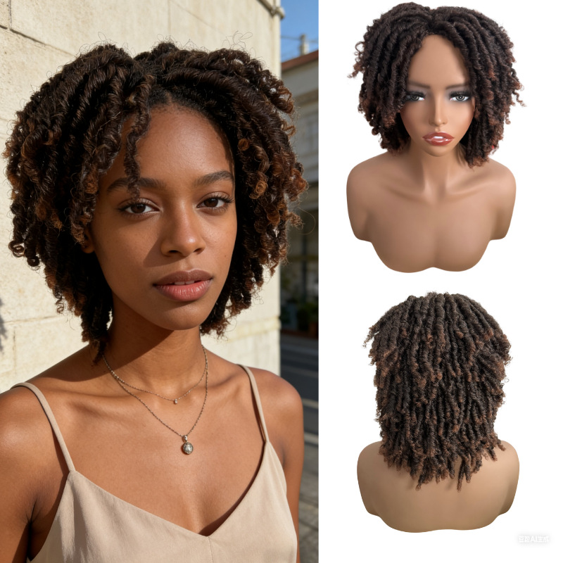 Dreadlock Short Curly Full-wig For Women High-temperature Silk Rose Mesh Cap photo 6