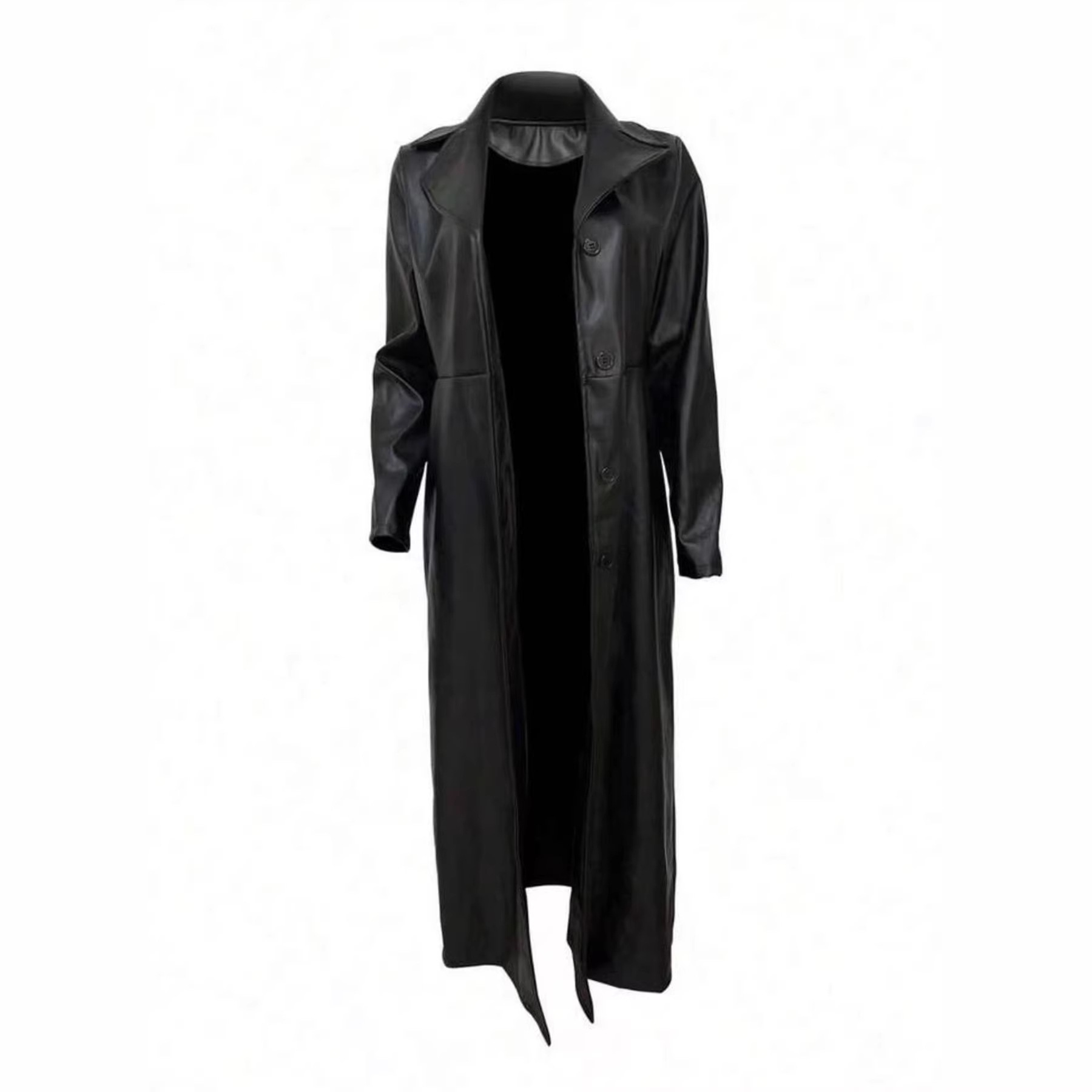 European And American-style Long-length Lapel PU Leather Jacket photo 8